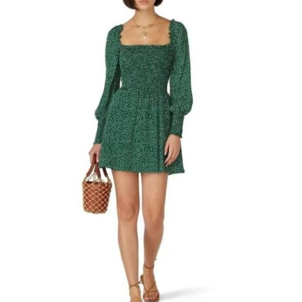 Reformation Green Floral Smocked Dress